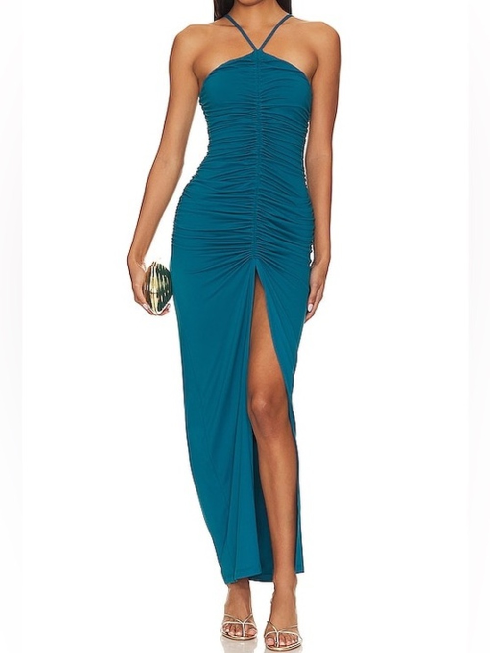 NWT Susana Monaco Women's Ruched Halter Maxi Dress Sz large